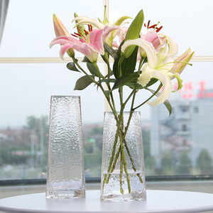 北欧玻璃花瓶透明 创意描金客厅百合玫瑰鲜花插花餐桌办公室摆件