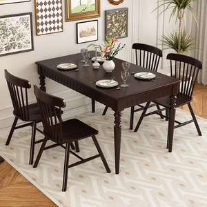 法式全实木餐桌椅组合家用吃饭桌子美式小户型简约方书桌两用复古