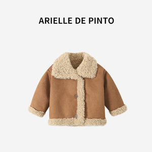 法国ARIELLE DE PINTO女童外套冬款女宝宝洋气加绒加厚羊卷毛皮衣