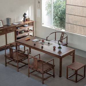 新中式禅意茶桌茶台老榆木圈椅实木现代仿古中式茶桌茶室家具组合
