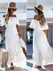 sexy Lace Long dress A word shoulder beach dresses 蕾丝裙