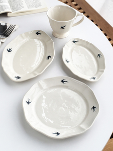 Annie Garden  出口订单 日本ins设计款燕子浮雕手绘陶瓷碟子餐盘