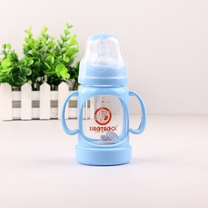 小淘气玻璃奶瓶宽口带手柄吸管防胀气防烫奶瓶玻璃奶瓶新生儿用品