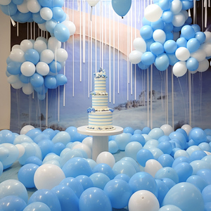 加厚马卡龙蓝白色气球生日结婚布置场景活动装饰学校教室批发汽球