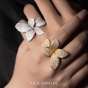 最后现货INK珠宝钻石优雅五瓣花指间戒18K群镶戒指女豪镶