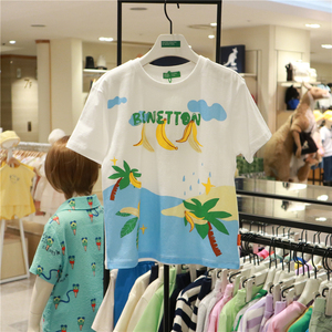 benetton kids男童白色沙滩海边上衣韩国代购24夏季儿童洋气T恤