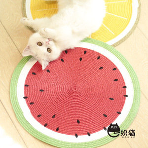 一织猫 夏日西瓜编织凉席 日式猫咪多功能猫碗垫凉感垫睡垫猫用品