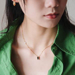 一枝橘 法式气质黑色锆钻项链 简约百搭珍珠设计感锁骨链