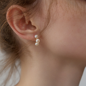 一枝橘 三颗珍珠 法式天然淡水珍珠耳环女新款耳钉设计感温柔气质