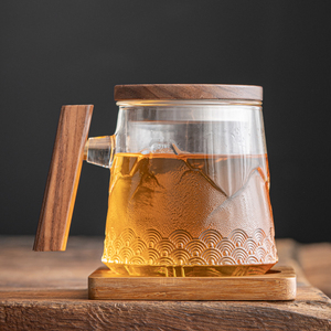 祥晟玻璃马克杯大容量耐热水杯茶水分离带木盖内胆泡茶可定制logo