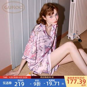 Gukoo/果壳睡衣女HelloKitty2024夏季新款可爱冰丝女家居服套装B