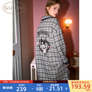 Gukoo/果壳睡裙女春秋款库洛米联名新款格子纯棉女士家居服睡裙A