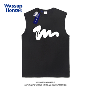 WASSUP美式休闲重磅背心男女运动健身国潮牌夏季宽松无袖T恤坎肩