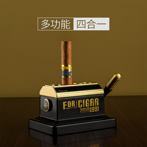 jifeng季风雪茄剪刀不锈钢雕花厚台式雪茄刀v型四孔