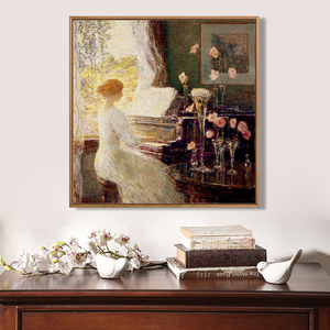 霍尔索复古美式装饰画小众弹琴挂画法式风客厅餐厅壁画卧室床头画