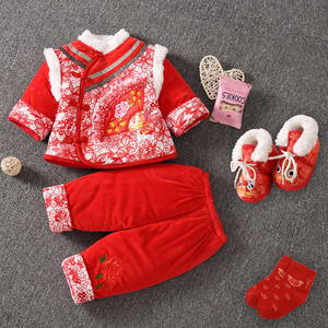 女宝宝冬装0一1-2周岁婴儿棉服两件套女童洋气套装小孩拜年棉衣服