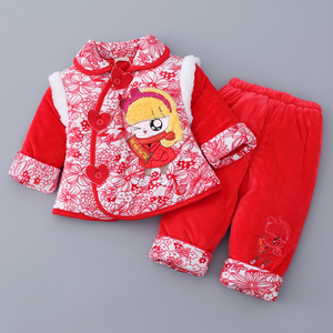 一岁宝宝拜年服女婴儿童过新年洋气衣服中国风加厚周岁礼服唐装冬
