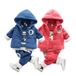 0-1-2岁男女宝宝秋冬装加厚卫衣套装3一周岁婴儿衣服棉衣三件套棉