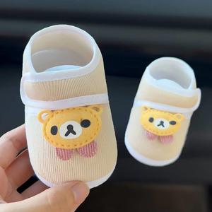 秋季宝宝护脚儿童学夹棉小熊不掉软底步前鞋0-1岁新生婴儿布鞋子