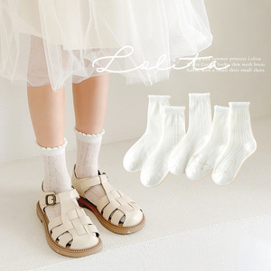 女童袜子夏季薄款网眼透气棉袜白色公主风花边儿童袜子中小童短袜