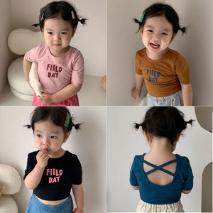 女童夏装新款1岁女宝宝短袖T恤卡通可爱半袖打底衫露背短款上衣薄