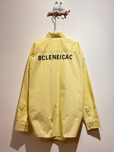 BCLENEICAC/潮流新款宽松印花字母条纹黄色长袖衬衫外套男女同款