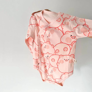 可爱猪猪新生婴儿衣服春秋宝宝连体衣春装纯棉和尚服亲肤无骨缝合