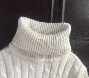 儿童羊绒衫男童毛衣高领加厚女童打底保暖羊毛弹力麻花修身白色冬