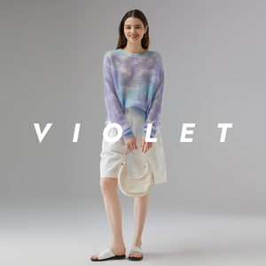 VIOLET/高定女装欧美风蓬松马海毛长袖宽松毛衣轻盈羊毛针织衫