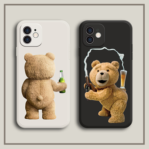 适用于搞怪泰迪熊iPhone14苹果13promax情侣手机壳小米12华为p70mate60液态硅胶opporeno9简约小熊vivoiQOO11