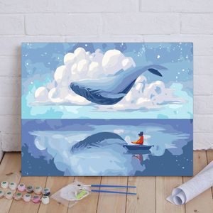 数字油画diy客厅卧室北欧清新动物装饰画手绘填色油彩画 蓝鲸女孩