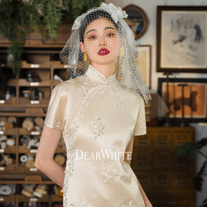 亲爱的白原创《盘银·皎》新中式旗袍婚纱白色订婚礼服连衣裙子女