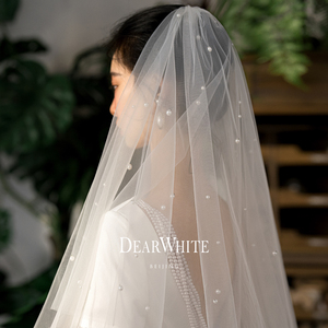 亲爱的白头纱  《云珍》 原创法式珍珠新娘主婚纱蕾丝拍照短头饰