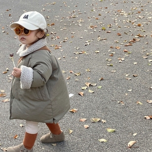 冬季翻领宝宝韩版儿童中长款加厚羊羔毛领羽绒服韩国男童女童外套