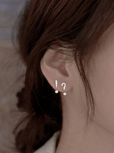 925纯银问号耳钉女2020年新款潮耳环简约小众设计感小巧2021耳饰