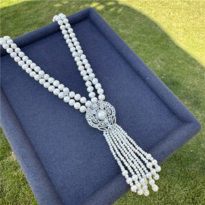 天然淡水珍珠项链小众设计高级感长款流苏毛衣链双层颈链高贵大气