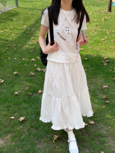 夏季蛋糕裙白色半身裙女夏长裙日系裙子小个子半裙森女系A字裙