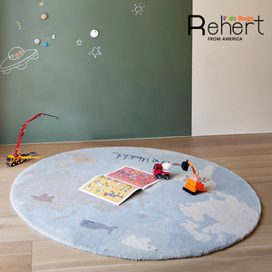 REHERT地图圆形儿童房间地毯卡通游戏客厅卧室阅读区床边装饰定制