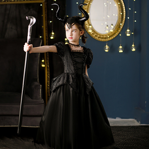 万圣节儿童服装沉睡公主魔咒cos装扮演出服黑色巫婆裙女巫连衣裙