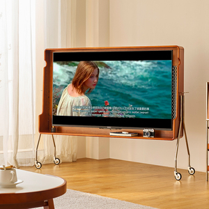 MuYu可移动电视柜支架复古小户型家用客厅电视机中古风实木樱桃木