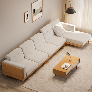 橡木全实木沙发床布艺木质简约现代四人位小户型轻奢原木中式家具