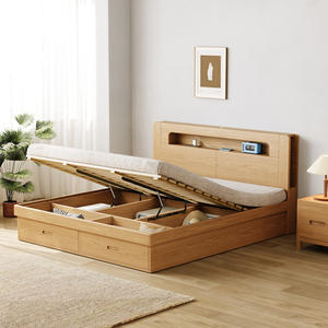 全实木床高箱储物现代简约1.5米1.8米主卧室欧式箱体双人床原木风