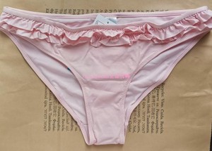 H&M正品HM女装内裤木耳荷叶边贴身低腰三角裤粉红色泳裤比基尼