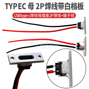 USB type-c焊线母插座2P带线 带白挡板+端子线 充电母头2焊点