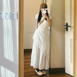 新中式国风气质收腰显瘦白色连衣裙子夏季女2024新款改良旗袍长裙