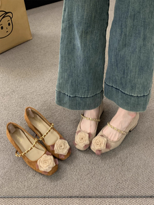 新中式浅口单鞋女中跟春秋复古绒面温柔仙女风法式气质粗跟玛丽珍