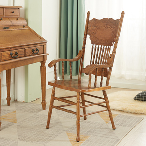 美式复古餐椅黑色欧式法式中古扶手实木温莎椅木质靠背椅设计师椅