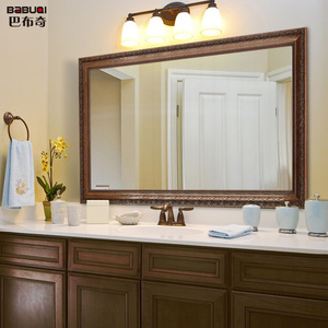 高档实木浴室镜欧式雕花复古卫浴镜美式洗手盆镜木框卫生间镜子