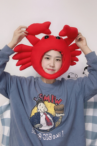 韩ins林小宅同款动物帽红色大钳子螃蟹头套帽子拍照表演派对道具