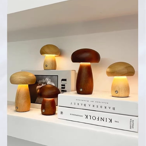 实木头蘑菇灯摆件充电小夜灯创意台灯卧室简约家居氛围灯乔迁礼物